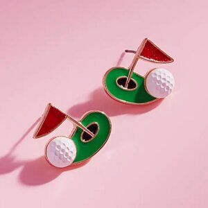 2/$30 Golf Course-Themed Earrings With Red Flags & Golf Ball Design